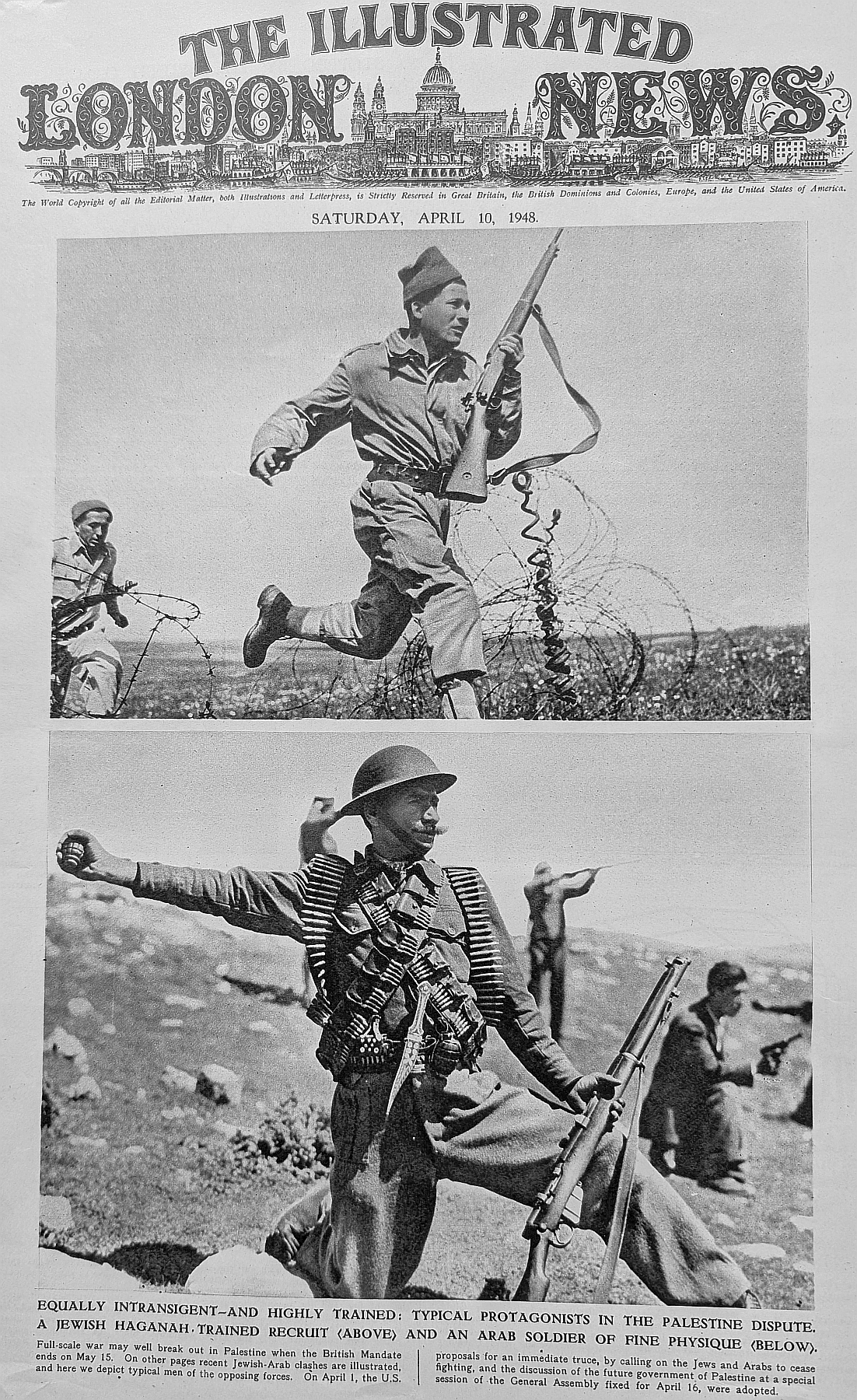 April 10th Haganah recruits and an Arab soldier